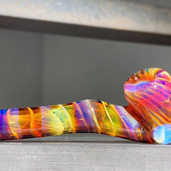 Pure Amber Purple Pocket Sherlock Mini Glass Pipe // AP Rainbow One Hitter // Iridescent Color Change Layers // JappeGlass