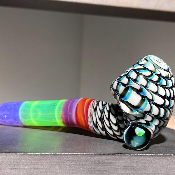 Electric Neon Pocket Sherlock Glass Pipe, Opal, Black & White, Slyme, Silver Unobtainium Sparkle, JG