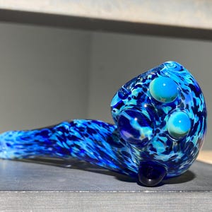 Pipa in vetro extra spesso Silver Blue Chameleon Pocket Sherlock / Pipe in vetro uniche / Toni della terra blu / Argento Acqua blu verde / JappeGlass