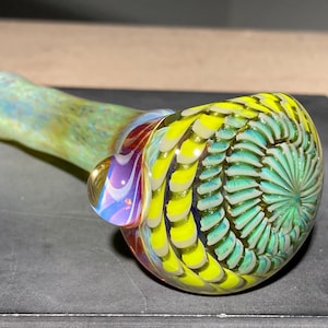 Glass Pipe / Green & Purple Fade Large Spoon Pipe 5.25&quot; / Color Change Silver Seaweed Fade to Sea Slyme and Roswell / JappeGlass