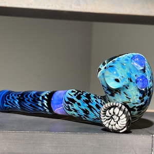 Sherlock Glass Pipe / Large Sherlock 6&quot; / Silver Black Aqua Fade to Pink Slyme / Spun Cane Heady Layers / Cane Implosion Marble / JappeGlass