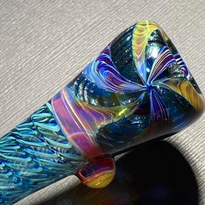 Chillum Glass Pipe / Chillums / Med-Large Bowl / Electric Color Change Pipe Purple Blue Fade with Cane Worked 2-Layer Reversal / JappeGlass