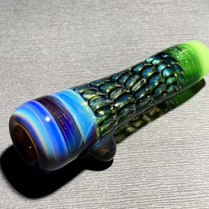 Silver Green Fade Chillum Glass Pipe One Hitter / Heady Pipes / Electric Slyme Cane Blend / Metallic Sparkle / Green Stardust / JappeGlass