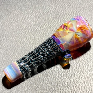 Chillum Glass Pipe / Heady Chillums / Cosmic Sunset Fade with Cane Worked 2-Layer Reversal / Spun Cane Heady layers / JappeGlass