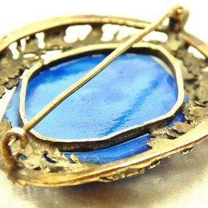 Antique Edwardian Blue Glass Brass Brooch image 5