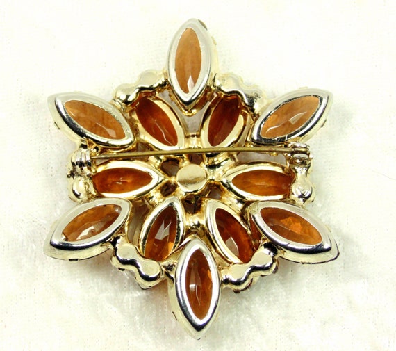 Vintage 1980s Gold Amber /& Brown Snowflake Brooch