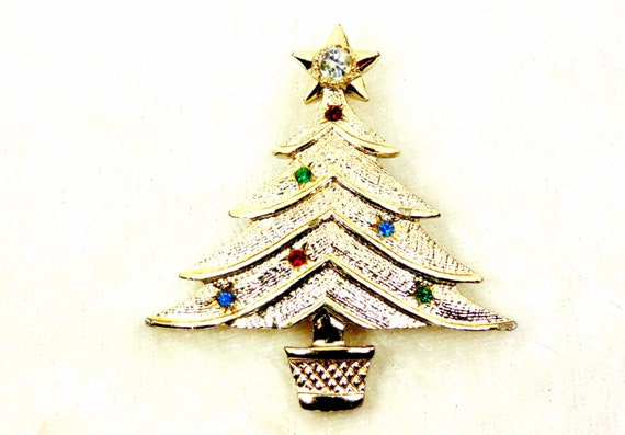 Christmas Tree Brooch / Pendant with Tiny Rhinest… - image 1