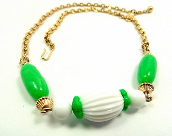 Vintage Avon Green and White Bead Necklace