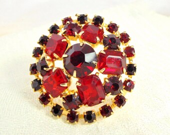 Vintage Red Rhinestone Cherry Brooch Crystal Glass Fruit Pin