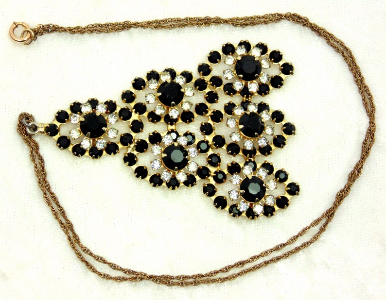 Vintage Black Flower Triangle Necklace image 3