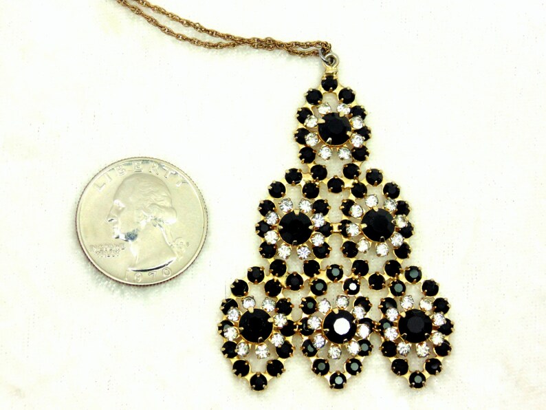 Vintage Black Flower Triangle Necklace image 4