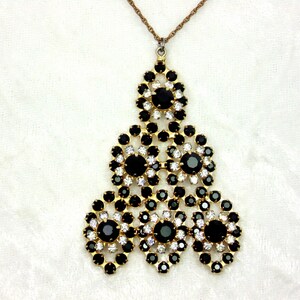 Vintage Black Flower Triangle Necklace image 1