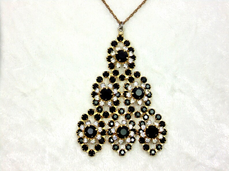 Vintage Black Flower Triangle Necklace image 1