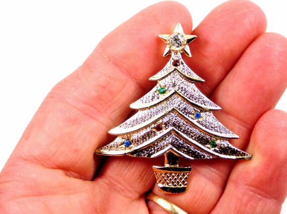 Christmas Tree Brooch / Pendant with Tiny Rhinest… - image 4