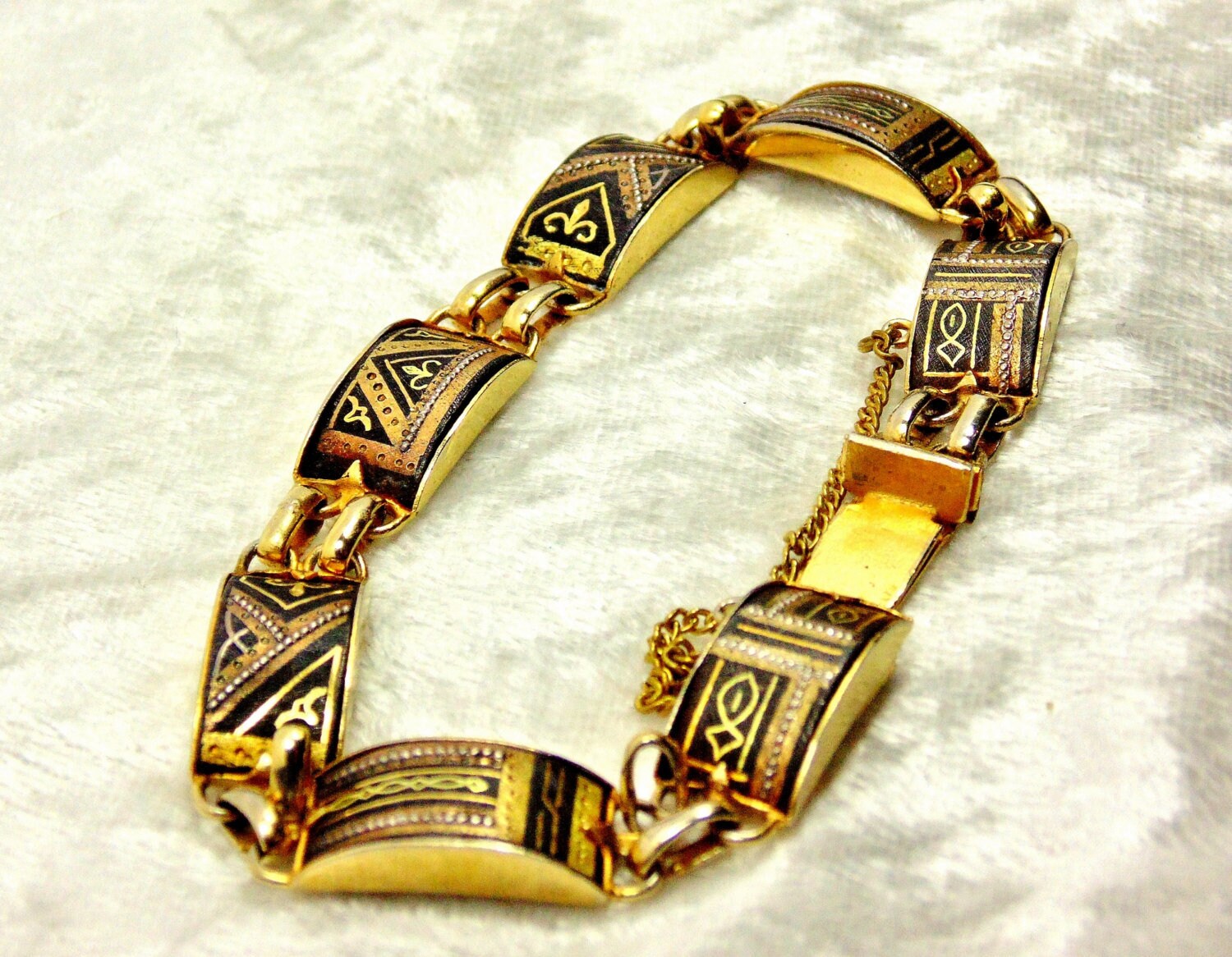 Seven Link Vintage Damascene Bracelet from 1940s Etsy