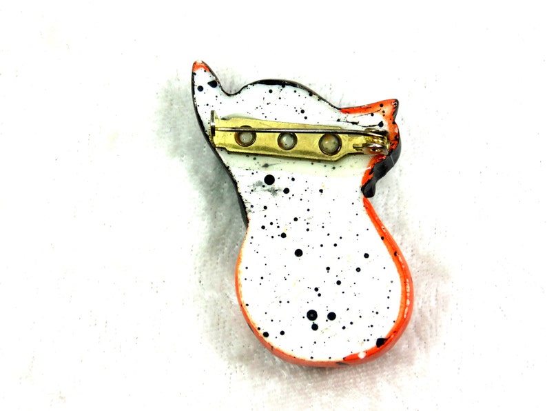 Halloween Pin / Brooch, Black Cat on Jack O' Lantern, Vintage Holiday image 5