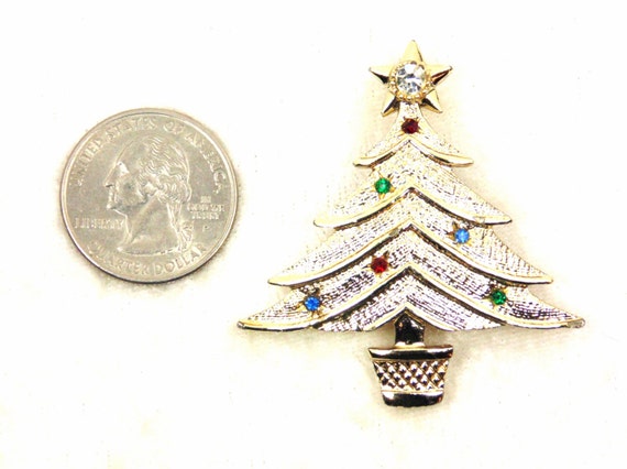 Christmas Tree Brooch / Pendant with Tiny Rhinest… - image 3
