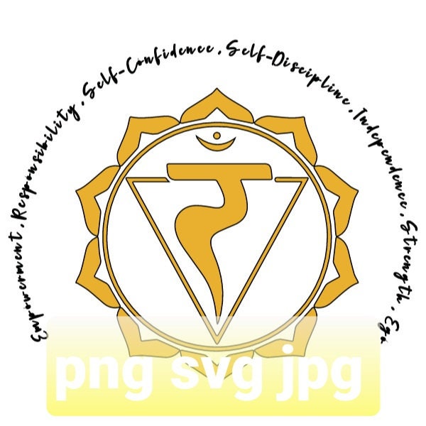 Solar Plexus Chakra Symbol and Keywords in separate able file pattern in SVG, PNG files.