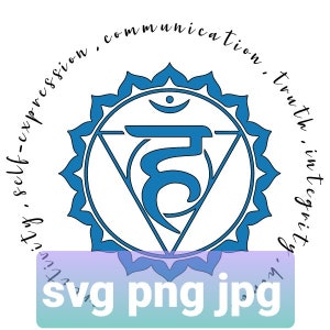 Throat Chakra Symbol and Keywords in cricut cut file pattern in SVG, PNG files.