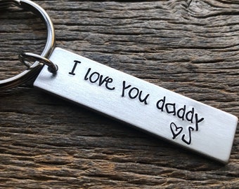 I Love You Daddy with Initial Customizable Hand Stamped Light Weight  Aluminum key Chain Husband / Dad/ Father's Day / Fath