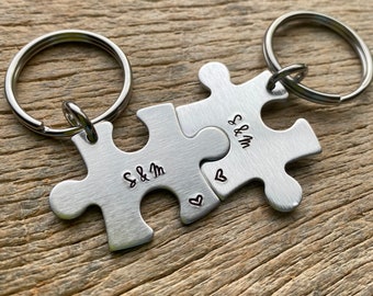 Lightweight Aluminum Puzzle Piece Key Chain Set With Initial Boyfriend/ Girlfriend/ Wife/ Husband/ Anniversary/ Birthday/ Bestfriend