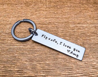 Customizable Fly Safe I Love You Key Chain, Pilot Husband Gift, Military Spouse, Flight Attendant Gift, Anniversary Gift , Birthday Gift