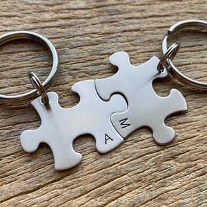 Puzzle Piece INITIALS ONLY  Key Chains - Choose Your Quantity - Bridesmaids - Best Friends - Hand Stamped