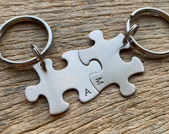 Puzzle Piece INITIALS ONLY  Key Chains - Choose Your Quantity - Bridesmaids - Best Friends - Hand Stamped