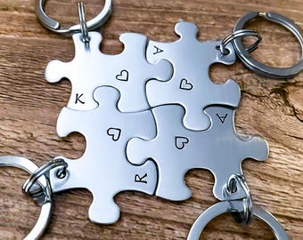 Customized Puzzle Piece Key Chain Personalized with Names best friends sorority heart key chain Christmas Gift Bridesmaid budget sport teams