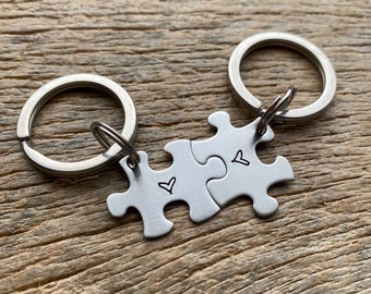 MINIATURE Stainless Steel Puzzle Piece Key chains With Hearts Best Friends Gift Family Gift Cousins Gift Easter Graduation