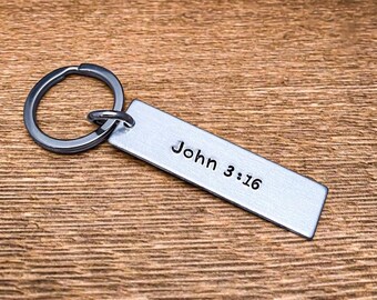 John 3:16 Bible Verse Customizable Hand Stamped Light Weight  Rectangle  key chain Best Friend Boyfriend Girlfriend Christian Church Baptism
