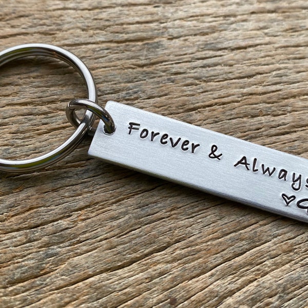 Customizable Forever And Always With Initials Hand Stamped Aluminum Rectangle  key chain Best Friends/Boyfriend/Girlfriend/Wife/Husband