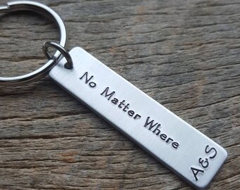 Customizable No Matter Where Hand Stamped Light Weight  Aluminum Rectangle  key chain Long distance friendship Relationship