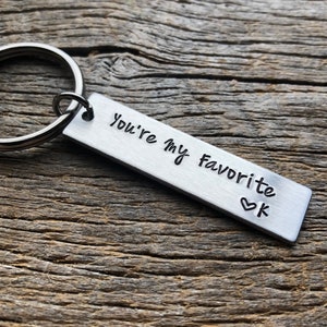 Customizable You're My Favorite with Initial Hand Stamped Light Weight  Aluminum Rectangle  key chain Best Friend/Boyfriend/Girlfriend