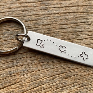 Long Distance Relationship Lightweight Aluminum Hand Stamped Key Chain Pick Your States Boyfriend Girlfriend College Moving Away