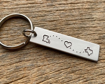 Long Distance Relationship Lightweight Aluminum Hand Stamped Key Chain Pick Your States Boyfriend Girlfriend College Moving Away