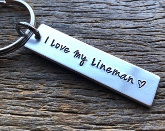 I Love My Hand Stamped Thick Aluminum Rectangle Key Chain Lineman/ Firefighter/ Trucker / Sheriff / ETC.