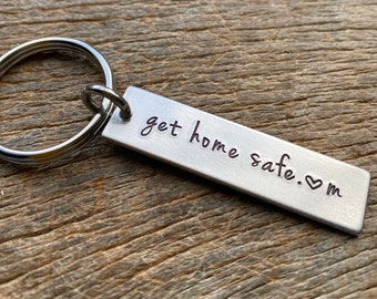 Get Home Safe Customizable Initial Hand Stamped Light Weight  Aluminum Travel key chain Best Friend/Boyfriend/Girlfriend / Christmas