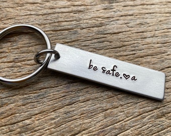 Be Safe With Initial No Other Customization  Hand Stamped Light Weight  Aluminum key chain Boyfriend/ Husband / Wife / Travel