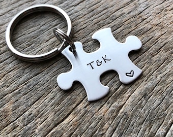 Customized Couples Puzzle Piece Key Chain Personalized with Initials best friends / College Moving/Family/ sorority sisters key chain