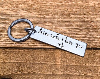 Drive Safe I Love You Personalized Initial Travel key chain Best Friend Boyfriend Girlfriend Nurse Valentine’s Day New Driver Best Friend