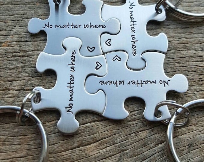 Custom Hand Stamped No Matter Where Puzzle Piece Keychains: Long Distance Relationship Gift