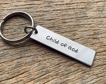 Child of the God Customizable Hand Stamped Light Weight  Aluminum Rectangle  key chain Best Friend Boyfriend Girlfriend Church Group