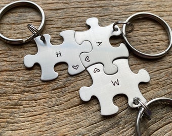 Puzzle Piece INITIALS ONLY  Key Chains - Choose Your Quantity - Bridesmaids - Best Friends - Hand Stamped