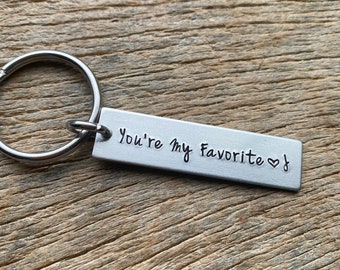 Customizable You're My Favorite Hand Stamped Light Weight  Aluminum Rectangle  key chain Best Friend Boyfriend Girlfriend