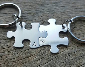 Customizable Puzzle Piece Key Chain Initials  Hand Stamped  -Bridesmaids - Best Friends initials only