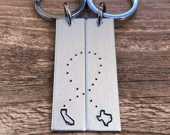 Long Distance States Keychain Set Relationship College Graduation Gift from Mom Gift For Her Him Key Chain