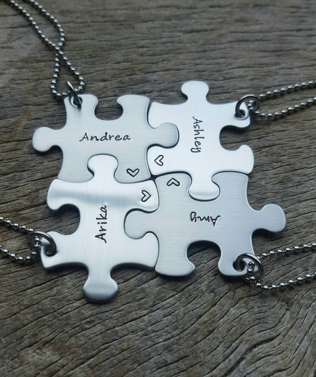 Customizable Puzzle Piece Name Necklace Personalized Hand Stamped Customizable Necklace