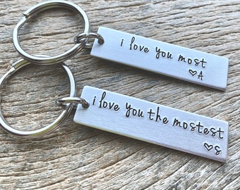 Set of 2 I love you Most I Love You The Mostest Aluminum’s key chains Boyfriend / Husband / Couples /Birthday / Anniversary Gift