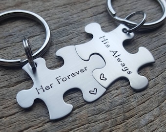 Couples Customizable Her Forever His Always  Puzzle Piece key  Set Her One Her Only anniversary gift for Him Personalized